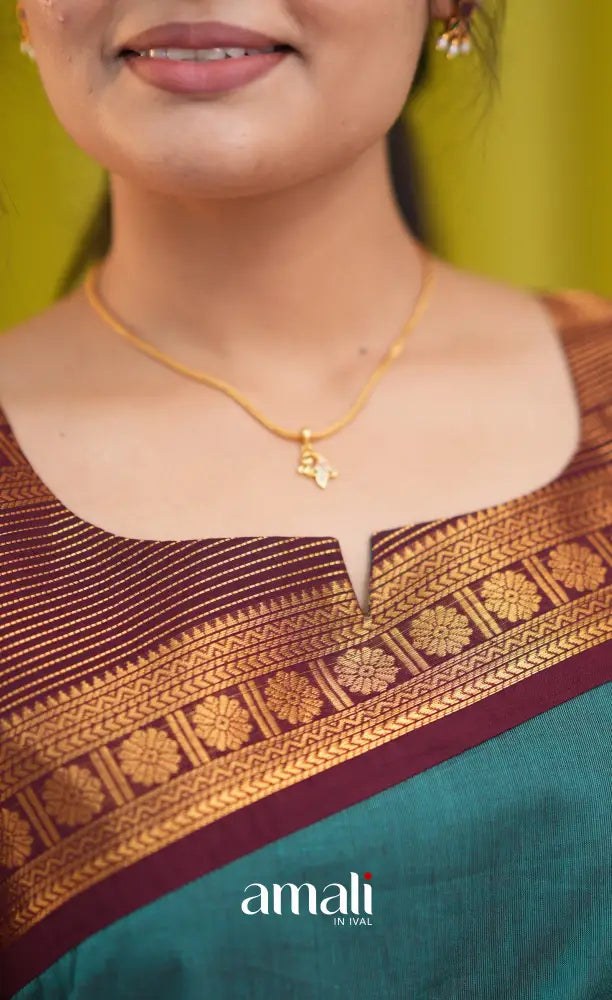 Teal blue and Brown Chettinad Cotton Salwar Set - salwar