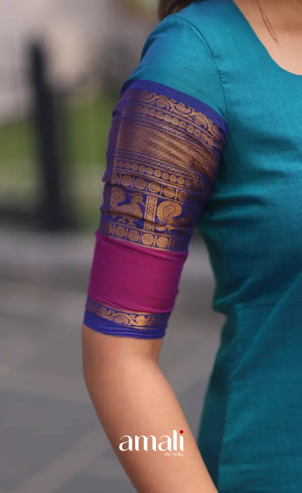 Teal Blue and Royal Blue Chettinad Cotton Salwar Set - salwar