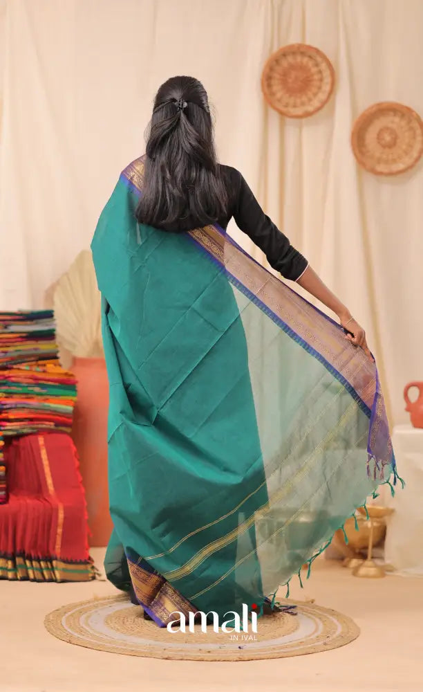 Teal Blue With Dark Blue Chettinad Cotton Dupatta salwar