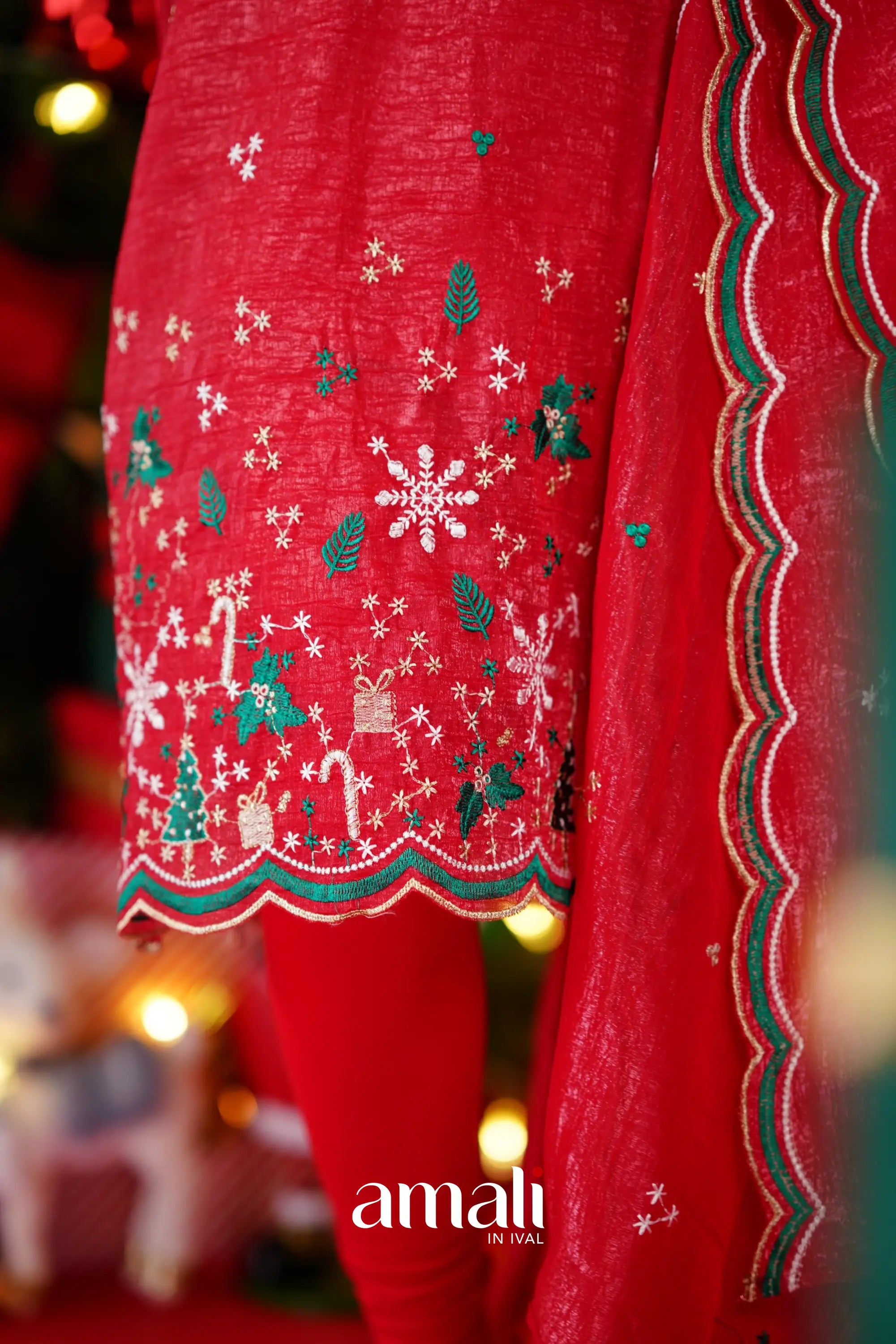 Metallic Chiffon Salwar - Red Anarkalis