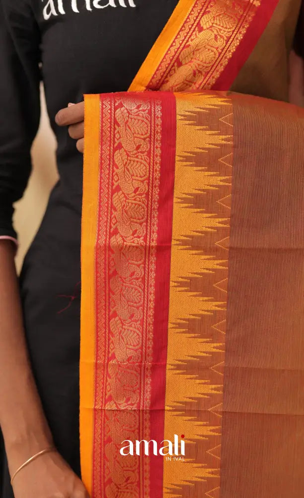 Two Tone Brown With Mustard Chettinad Cotton Dupatta salwar
