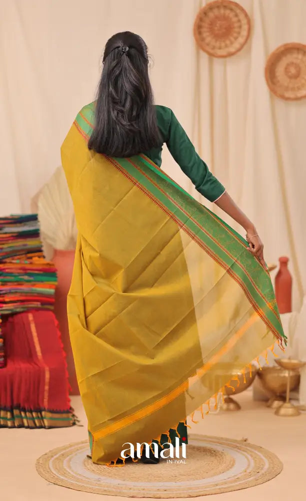 Two-Tone Dark Yellow With Green Chettinad Cotton Dupatta salwar
