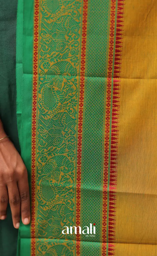 Two-Tone Dark Yellow With Green Chettinad Cotton Dupatta salwar
