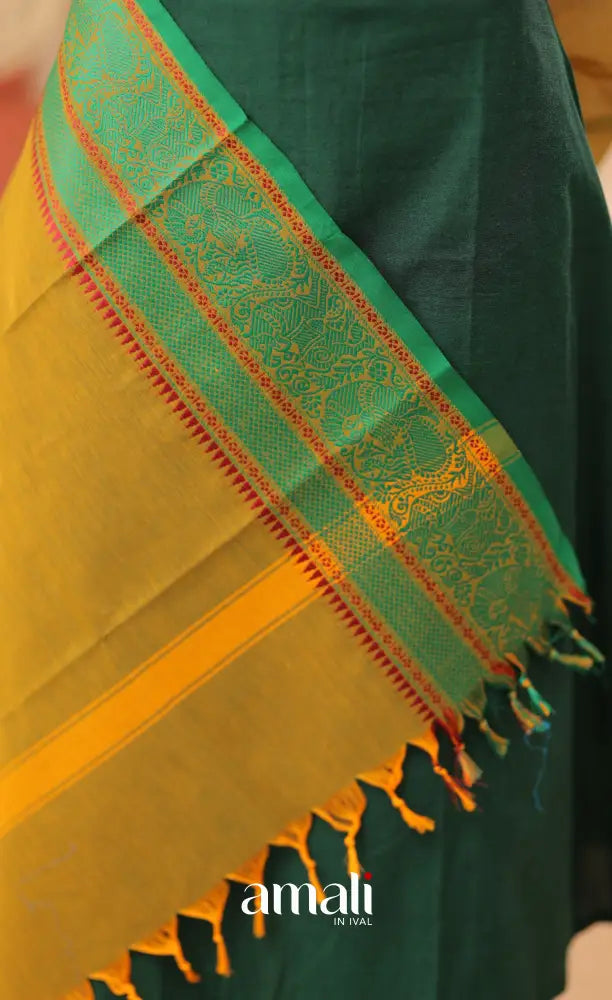 Two-Tone Dark Yellow With Green Chettinad Cotton Dupatta salwar