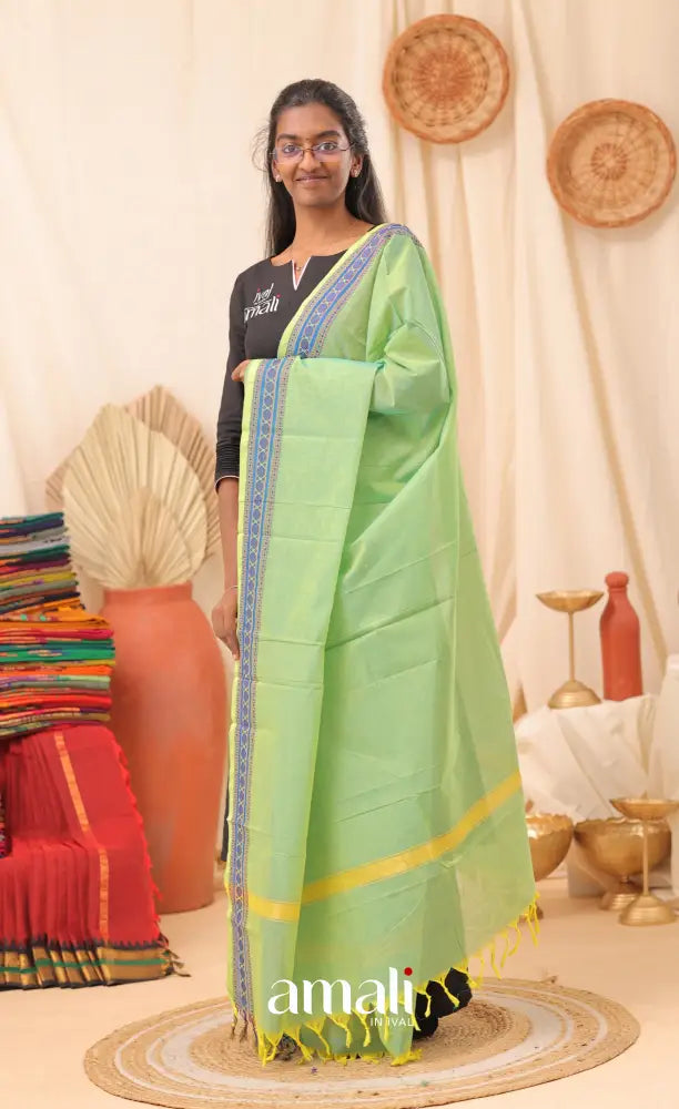 Two-Tone Green With Blue Chettinad Cotton Dupatta salwar