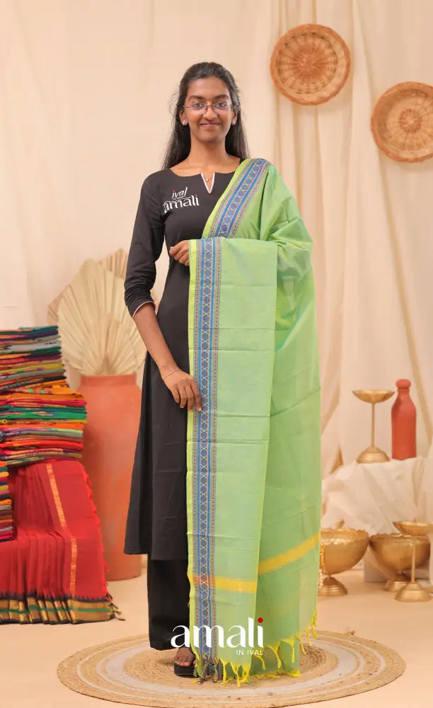 Two-Tone Green With Blue Chettinad Cotton Dupatta salwar