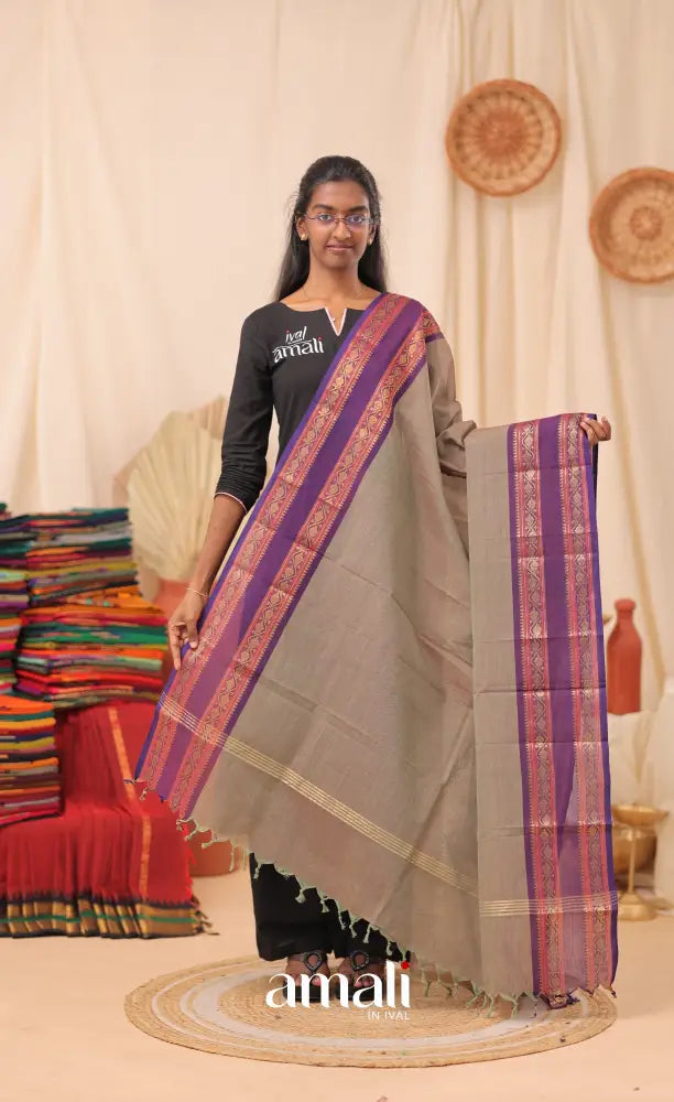 Two-Tone Grey With Purple Chettinad Cotton Dupatta salwar