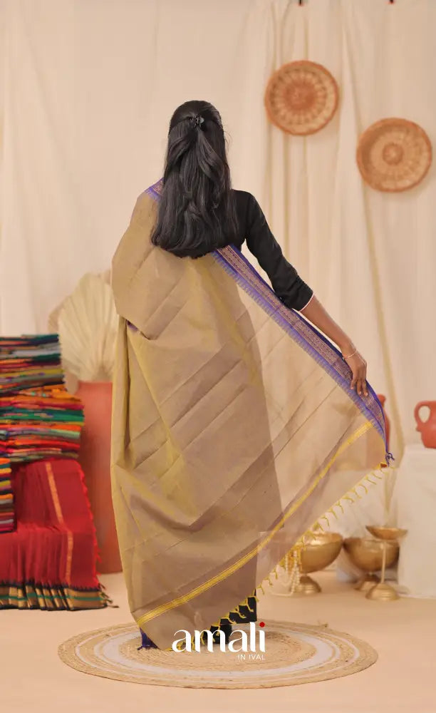 Two-Tone Henna Green With Dark Blue Chettinad Cotton Dupatta salwar