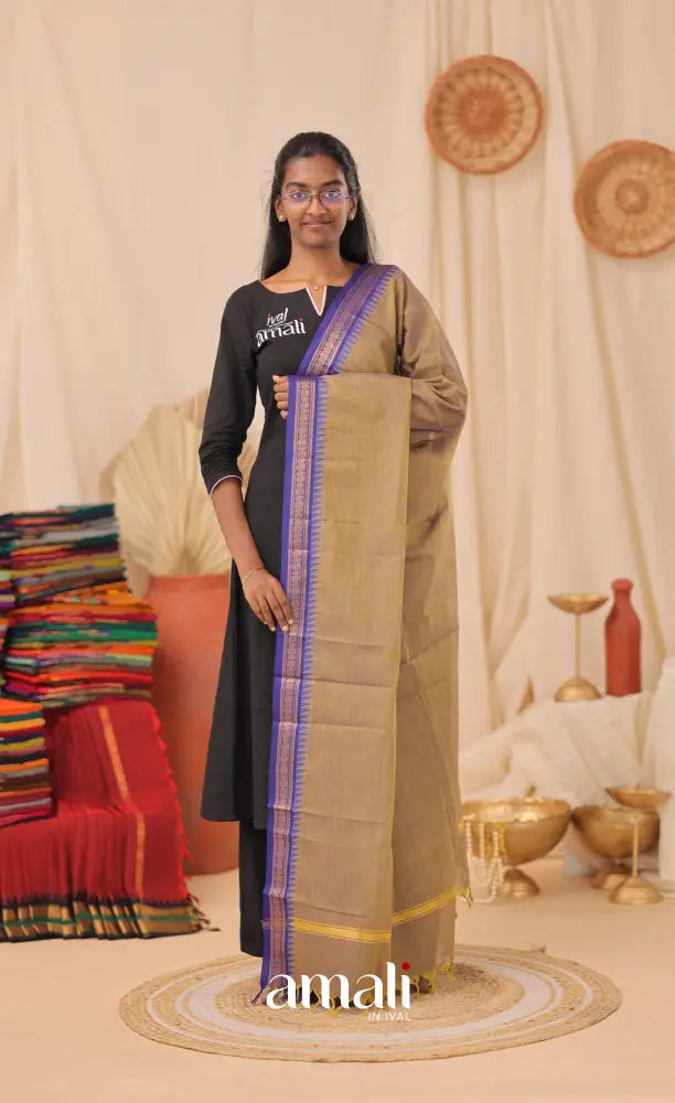 Two-Tone Henna Green With Dark Blue Chettinad Cotton Dupatta salwar