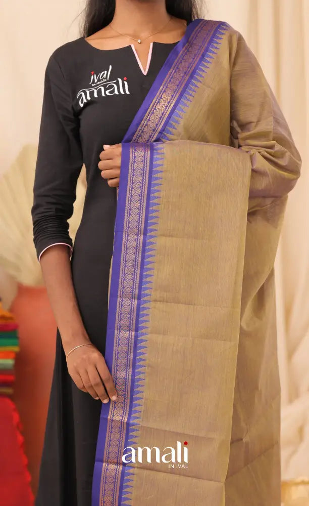 Two-Tone Henna Green With Dark Blue Chettinad Cotton Dupatta salwar