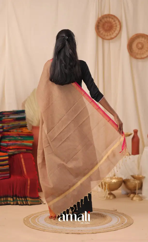 Two-Tone Light Brown With Pink Chettinad Cotton Dupatta salwar