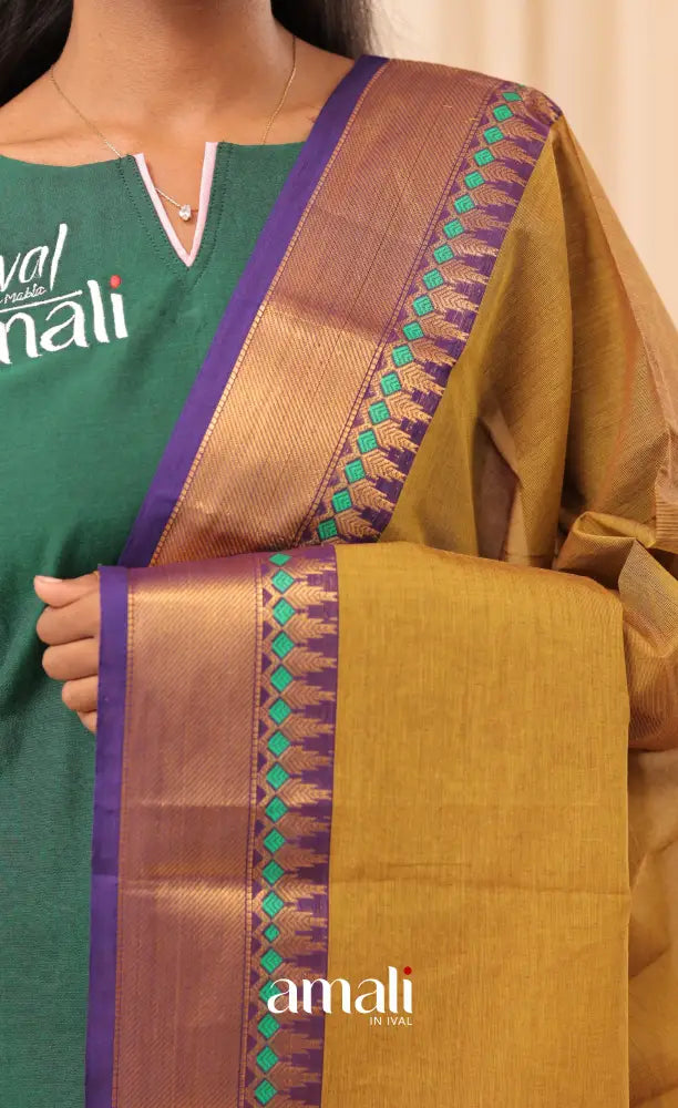 Two-Tone Mustard With Violet Chettinad Cotton Dupatta salwar