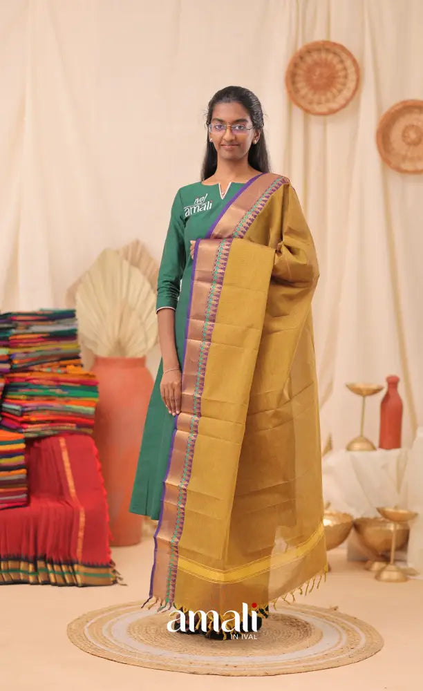 Two-Tone Mustard With Violet Chettinad Cotton Dupatta salwar