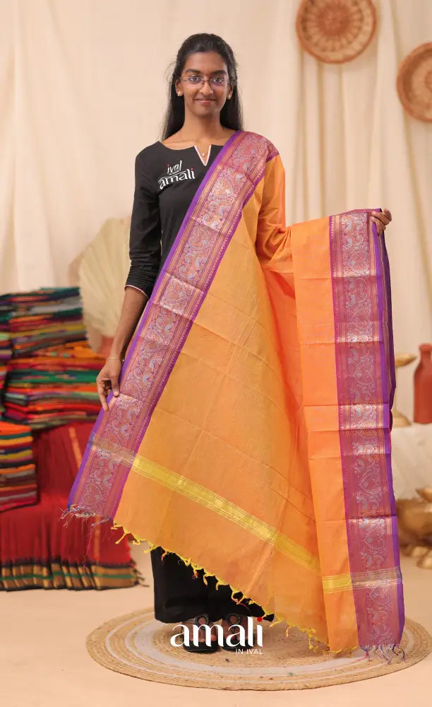 Two-Tone Orange With Purple Chettinad Cotton Dupatta salwar