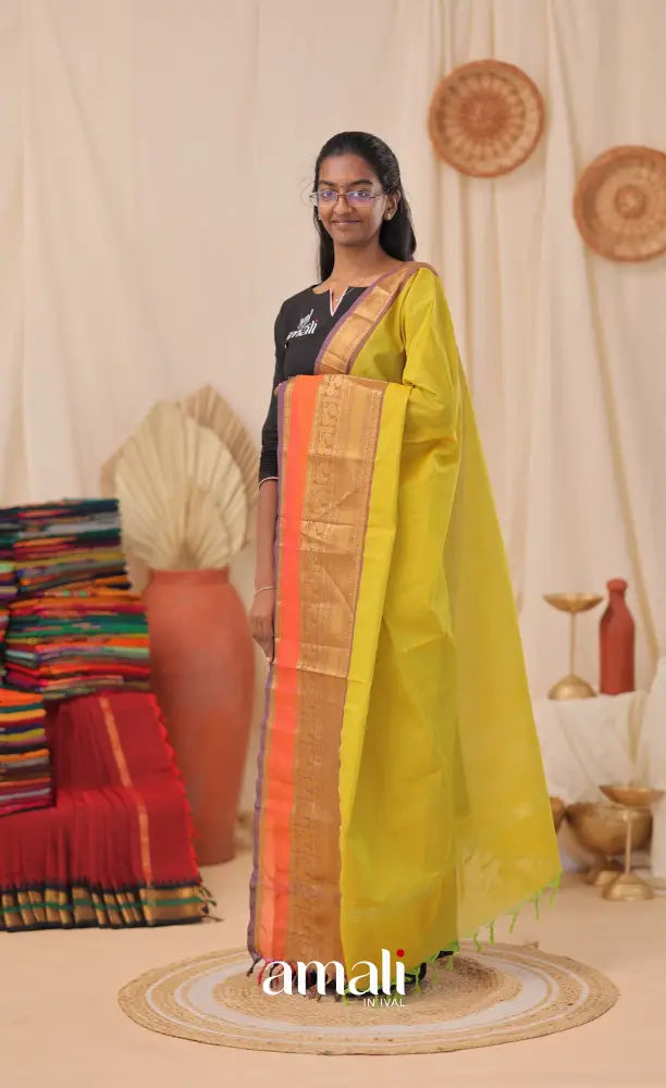 Two-Tone Yellow With Multicolours Chettinad Cotton Dupatta salwar