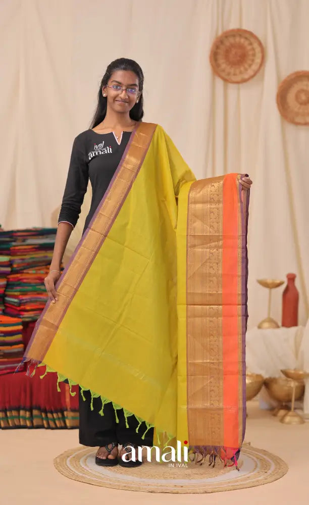 Two-Tone Yellow With Multicolours Chettinad Cotton Dupatta salwar