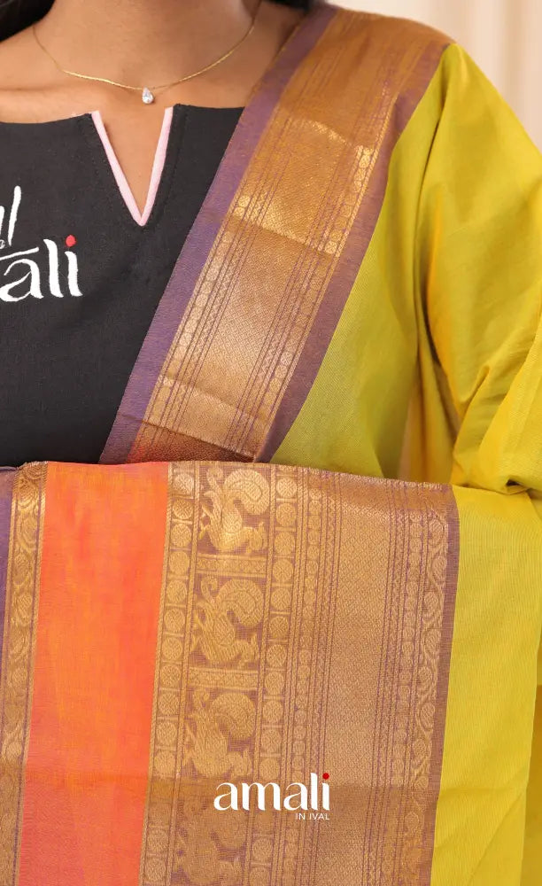 Two-Tone Yellow With Multicolours Chettinad Cotton Dupatta salwar