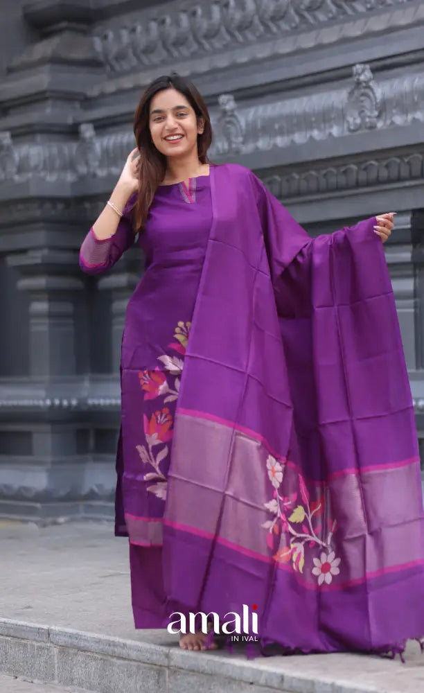 Violet Blended Viscose Chanderi Salwar Set salwar