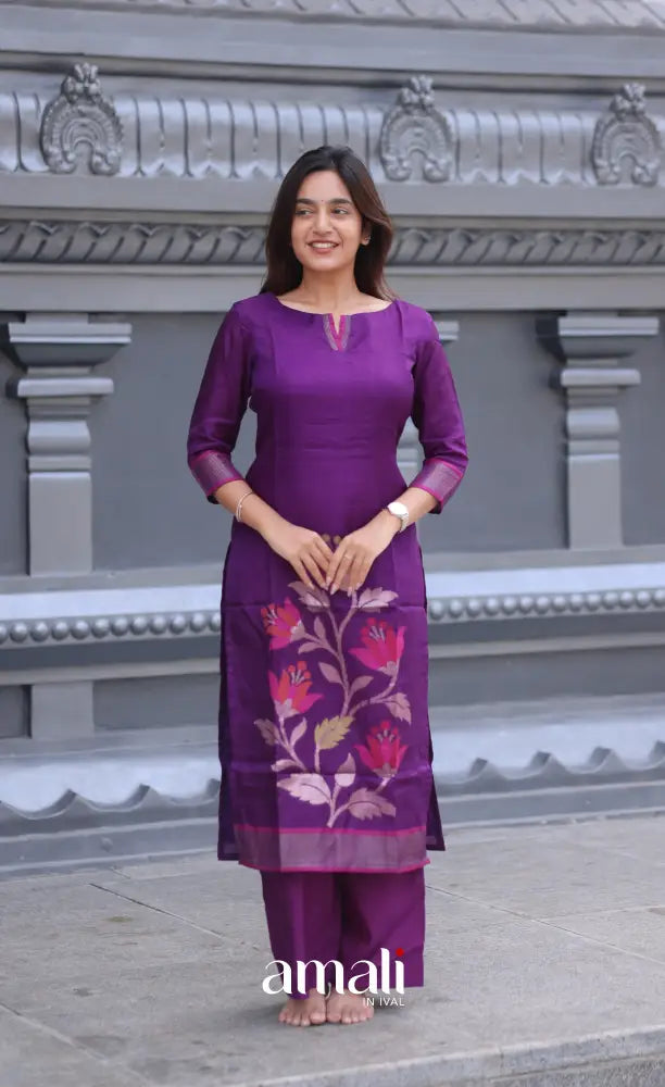 Violet Blended Viscose Chanderi Salwar Set salwar
