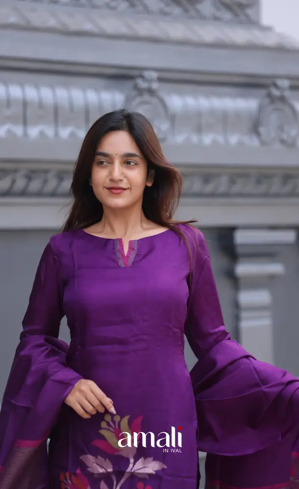 Violet Blended Viscose Chanderi Salwar Set salwar