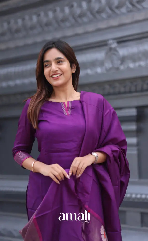 Violet Blended Viscose Chanderi Salwar Set salwar