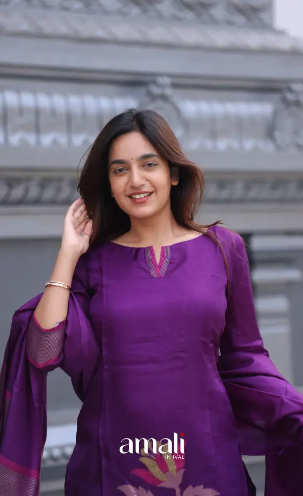 Violet Blended Viscose Chanderi Salwar Set salwar