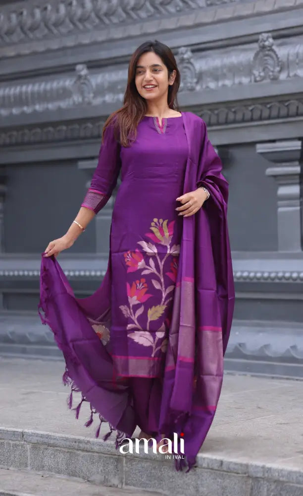Violet Blended Viscose Chanderi Salwar Set salwar