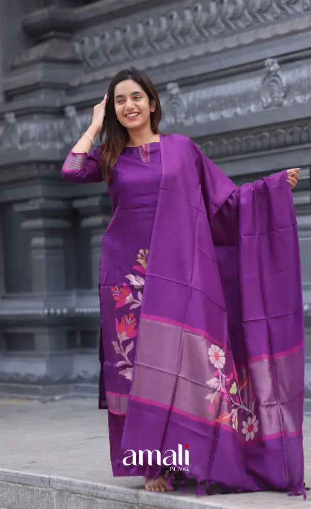 Violet Blended Viscose Chanderi Salwar Set salwar