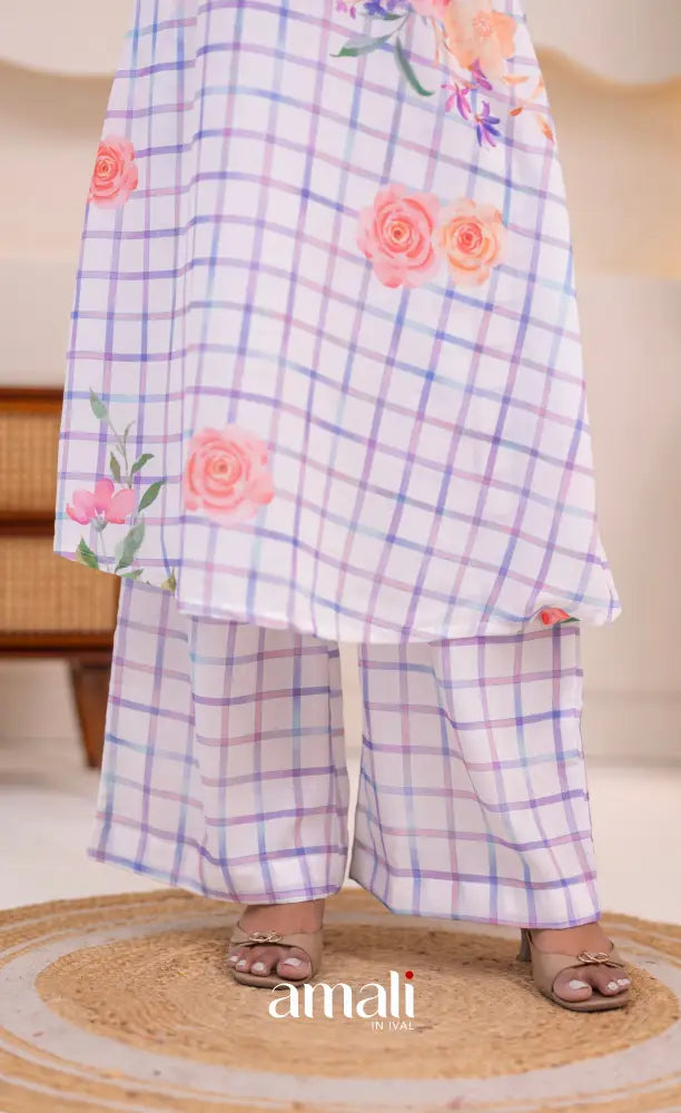 White and Lavender Mul Cotton Salwar Set - salwar
