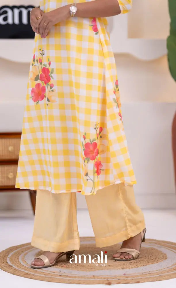 White and Yellow Mul Cotton Salwar Set - salwar