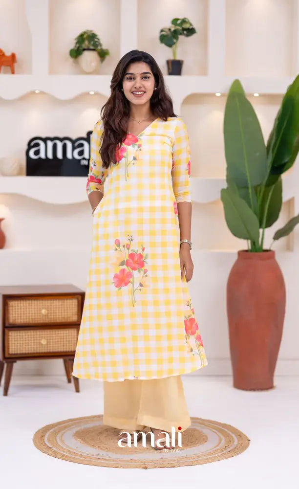 White and Yellow Mul Cotton Salwar Set - salwar