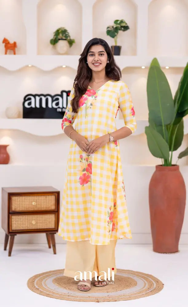 White and Yellow Mul Cotton Salwar Set - salwar