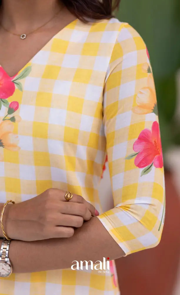 White and Yellow Mul Cotton Salwar Set - salwar