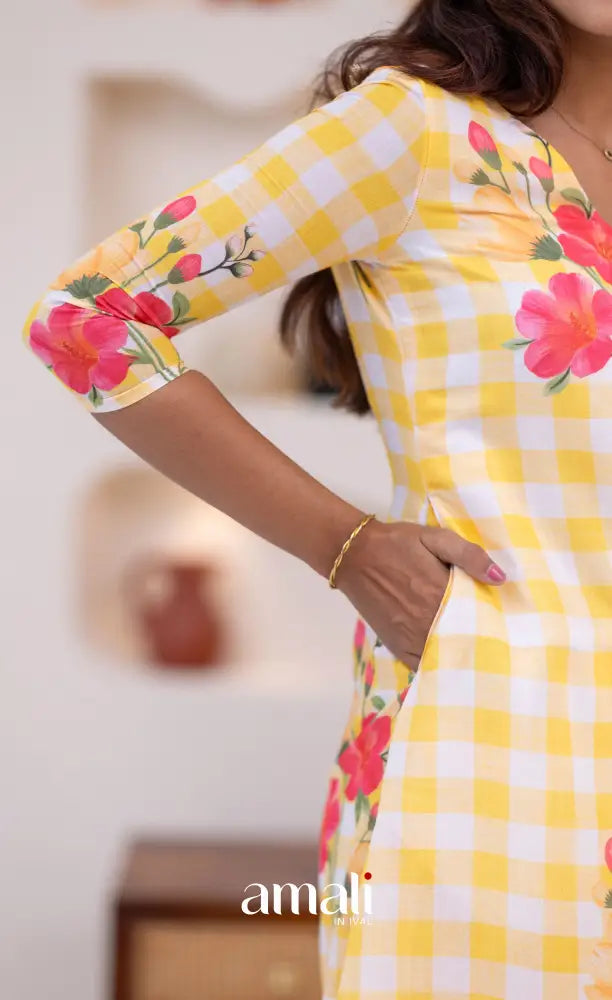 White and Yellow Mul Cotton Salwar Set - salwar