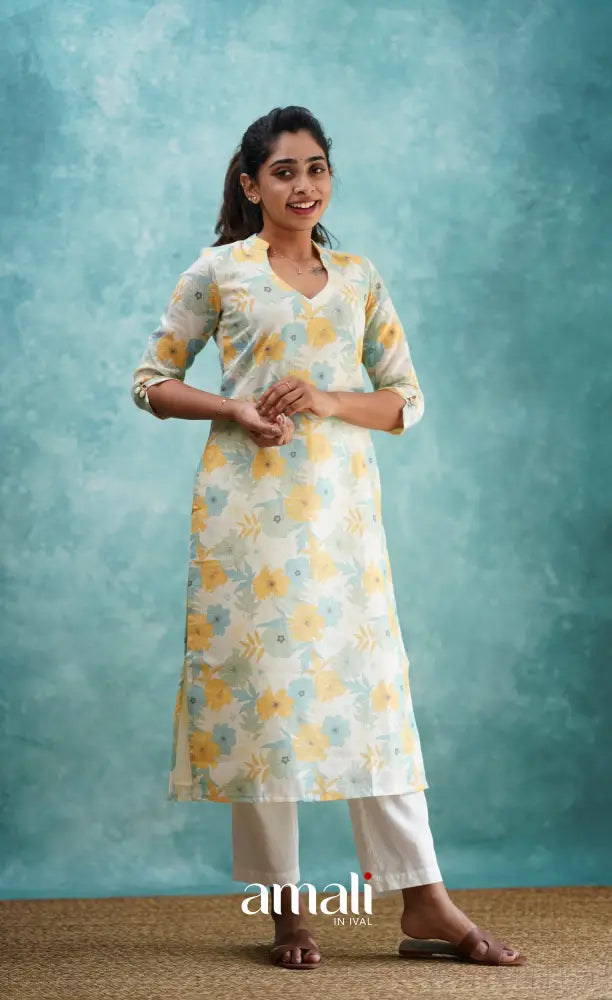 White Semi Linen Kurti Co-ord sets