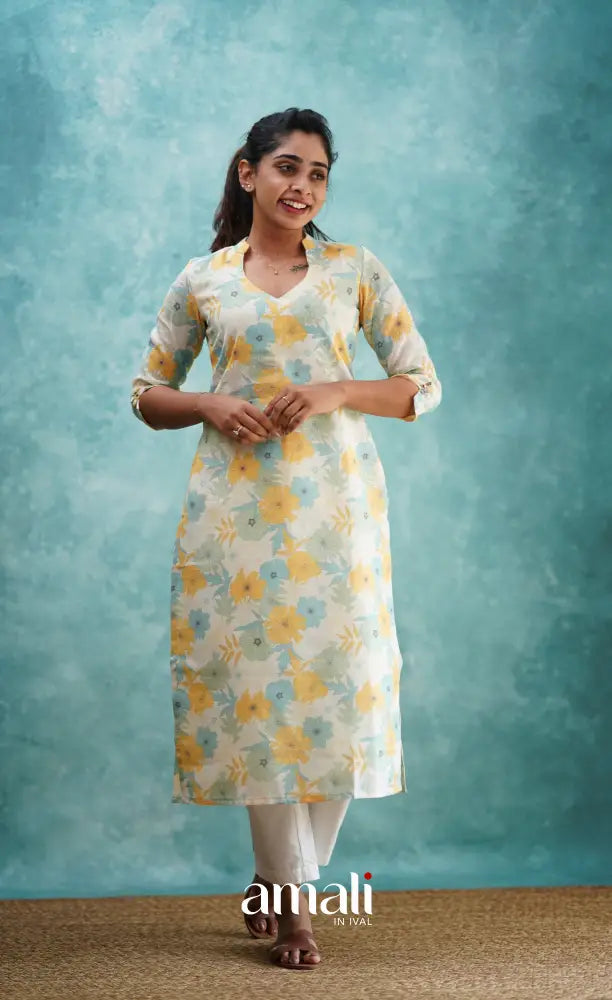 White Semi Linen Kurti Co-ord sets