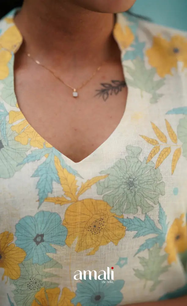 White Semi Linen Kurti Co-ord sets