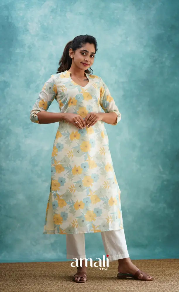 White Semi Linen Kurti Co-ord sets