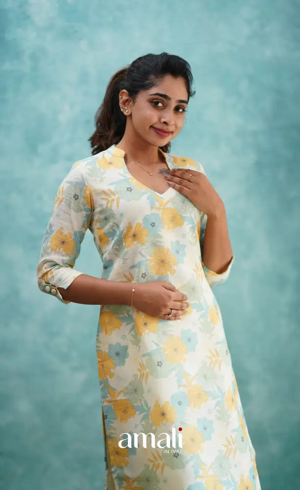 White Semi Linen Kurti Co-ord sets