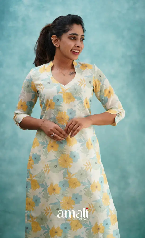 White Semi Linen Kurti Co-ord sets