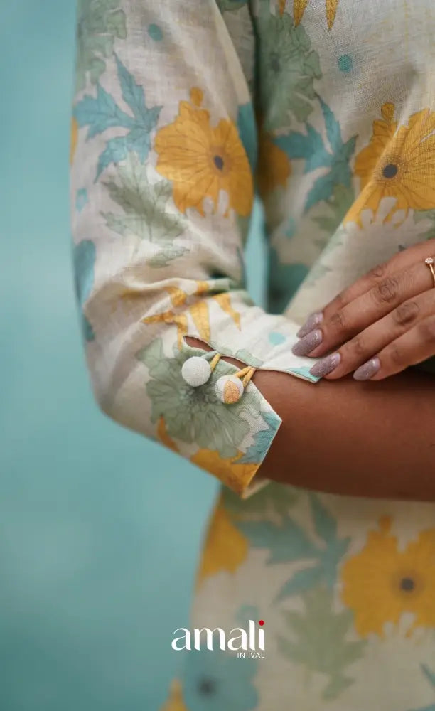 White Semi Linen Kurti Co-ord sets