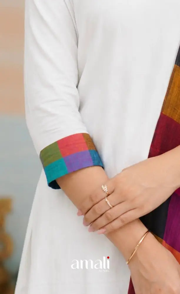 White with Multi-Colour Madras Checks A-line Salwar Set - salwar