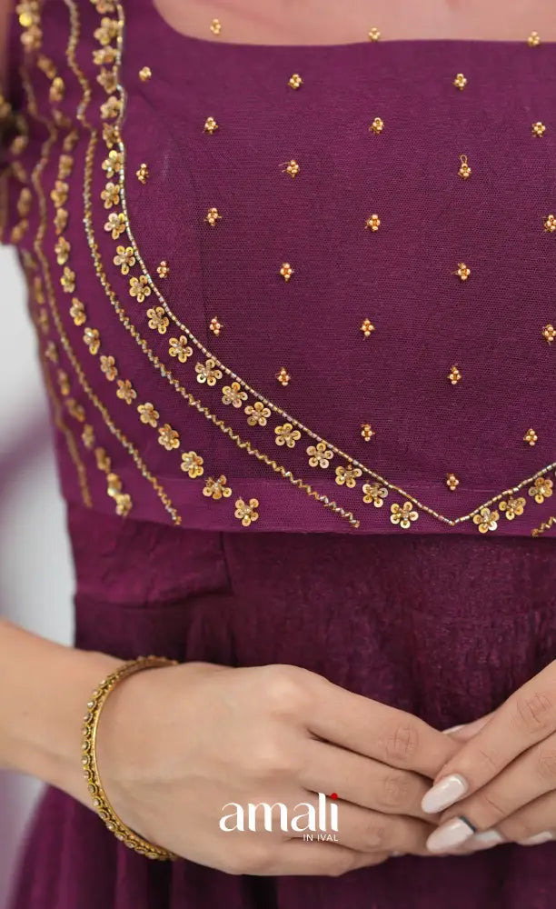 Wine Aari Handworked Anarkali Anarkalis