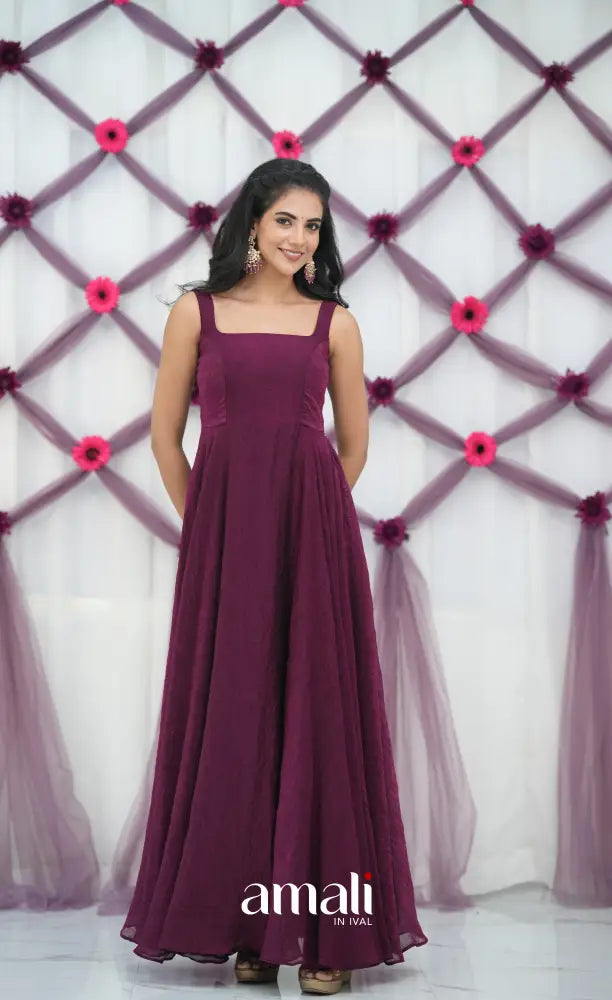 Wine Aari Handworked Anarkali Anarkalis